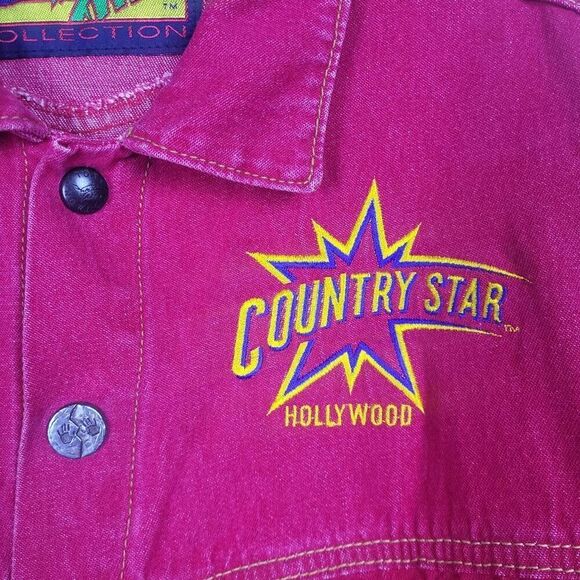 Vintage Tony Nowak Mens Country Star Hollywood Denim Jacket Red Medium Retro - Picture 3 of 6